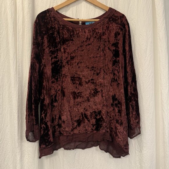 South Main Burgundy Crushed Velvet Top Size XXL Whimsigoth Fairy Holiday Glam - Picture 1 of 10